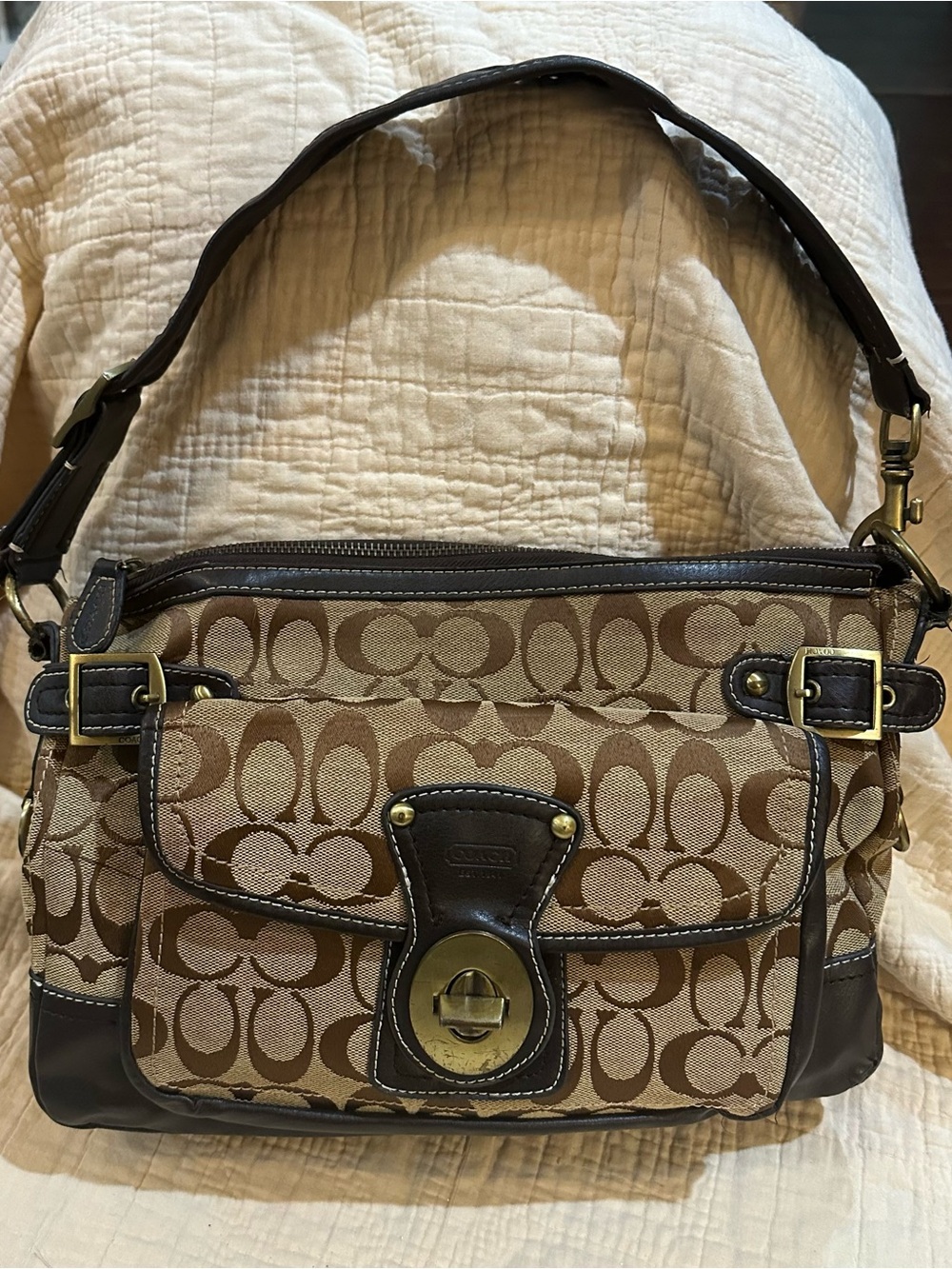 Coach Brown Signature Canvas Shoulder Bag